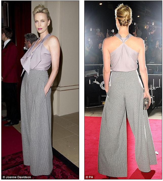 From LA to London: Instead of a glamorous dress, Charlize Theron opted