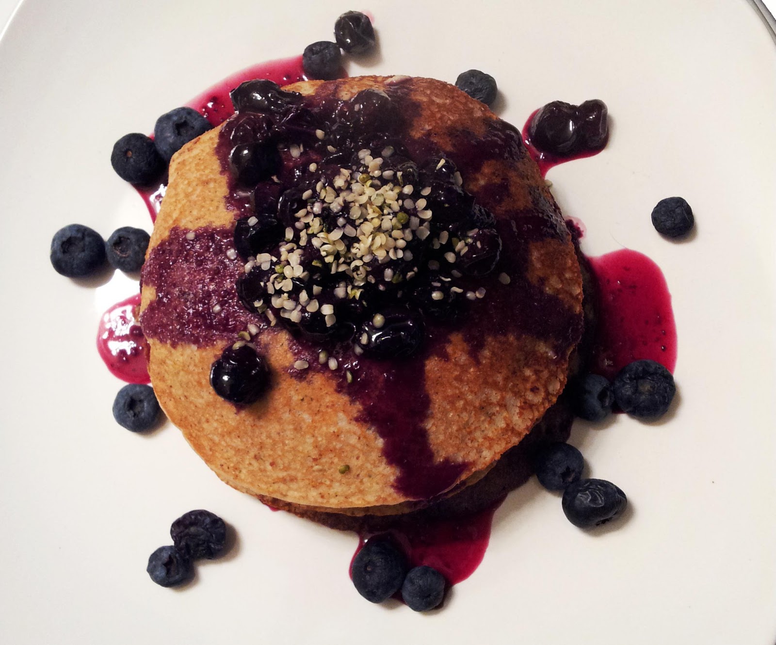 A Profound Hatred of Meat Hemp Heart Pancakes with Blueberry Compote