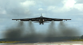 A B-52 Stratofortress takes off.