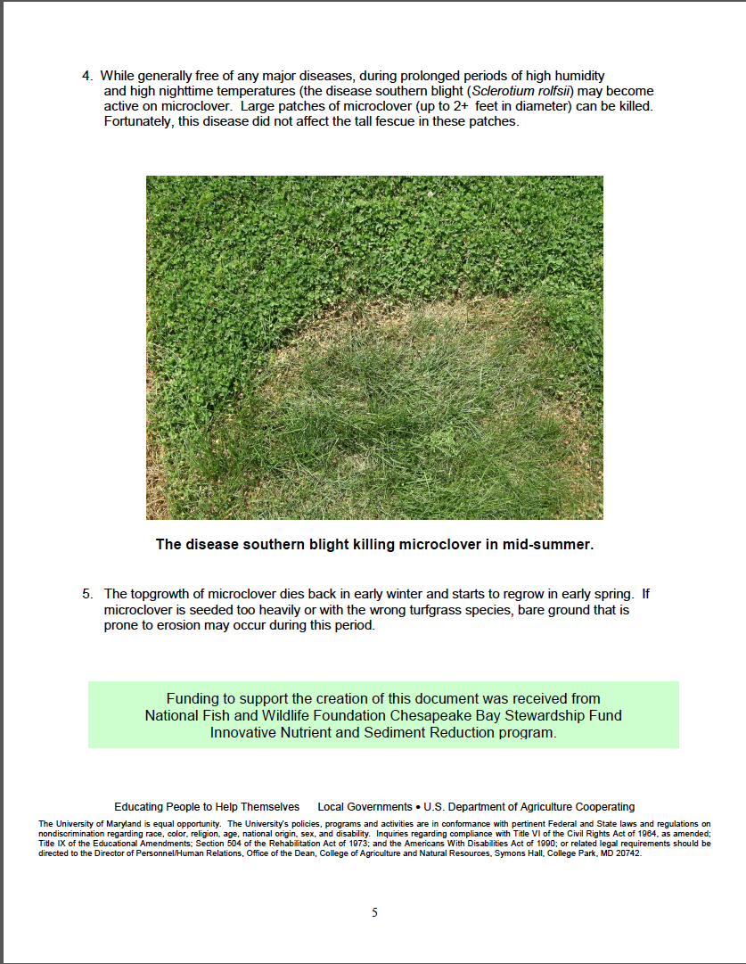 BMPs to Reduce Runoff and Fertilizer Use in Lawns Microclover Tall