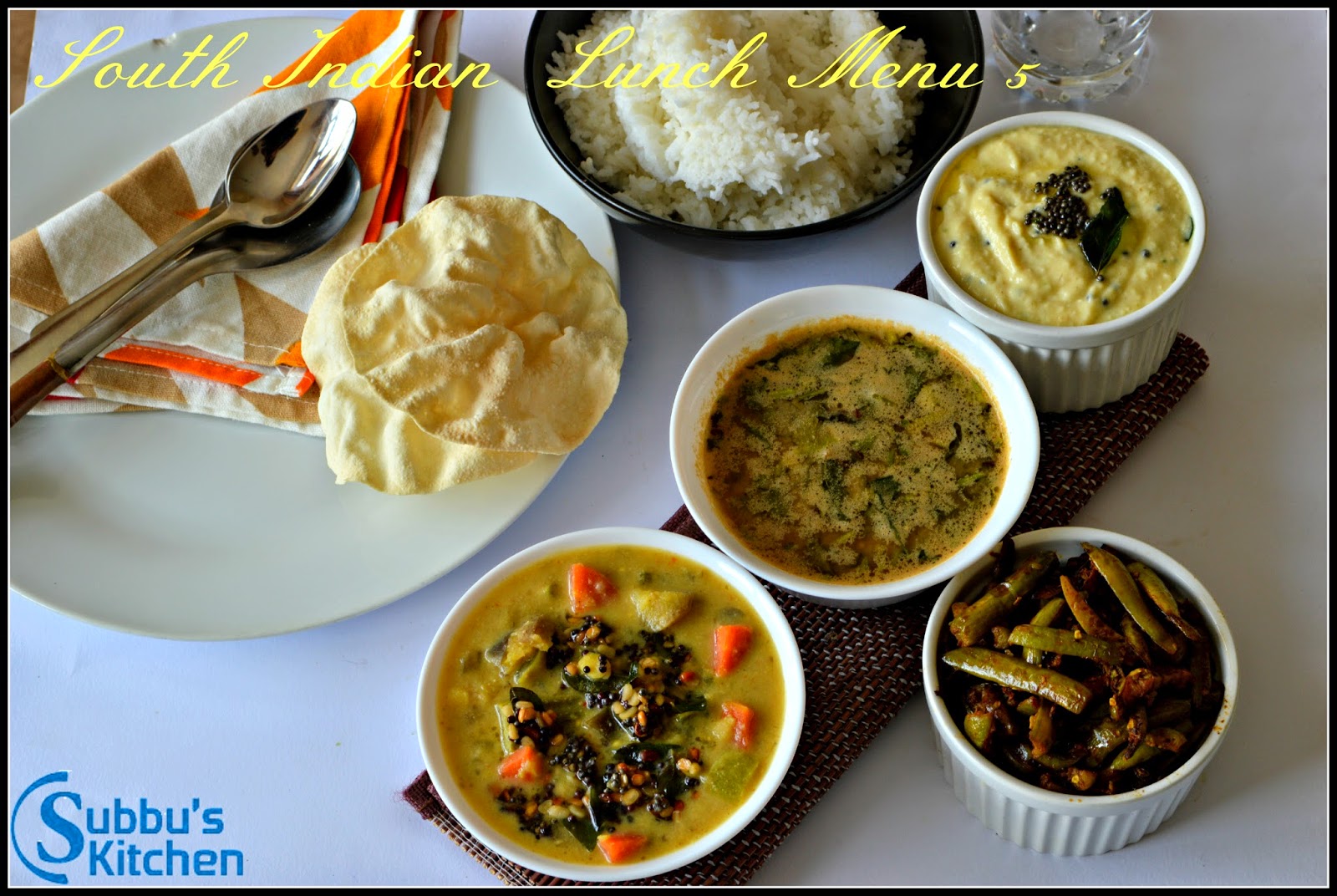 South Indian Lunch Menu 5 - Poricha Kuzhambu, Senai Thayir Pachadi, Kovakaai Fry, Mysore Rasam South Indian Lunch Menu 5 - Poricha Kuzhambu, Senai Thayir Pachadi, Kovakaai Fry, Mysore Rasam