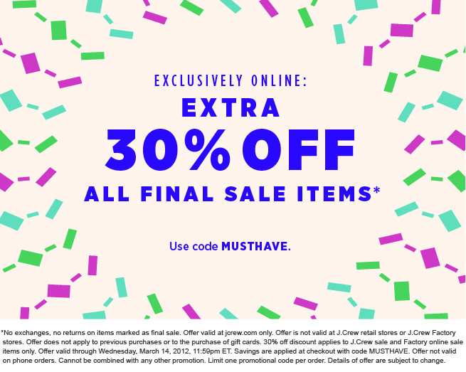 J.Crew Aficionada It's Back! Extra 30 off J.Crew's Final Sale