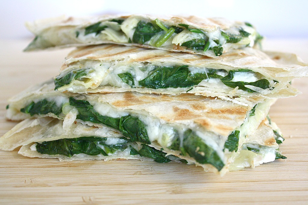 The Garden Grazer Spinach Artichoke Feta Quesadillas