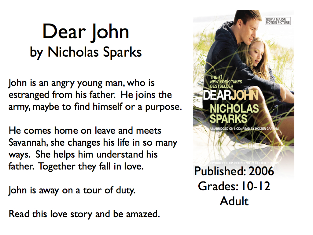 Young Adult Reading Machine Dear John By Nicholas Sparks