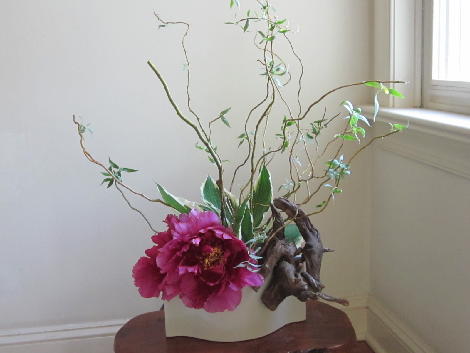 Orchids and Ikebana Peony Arrangement Mass and Line (3)