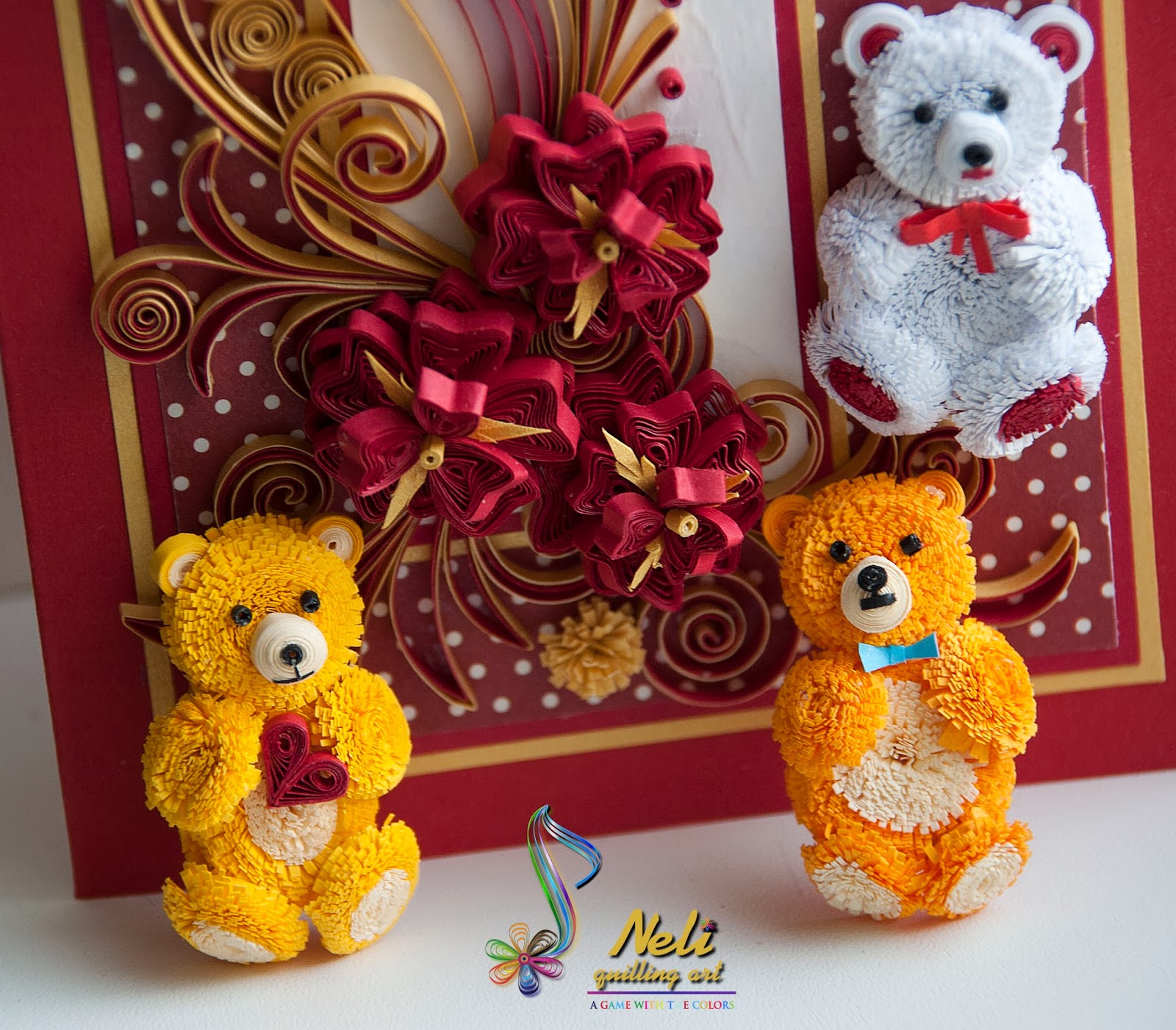 Neli Quilling Art Quilling card and teddy bear