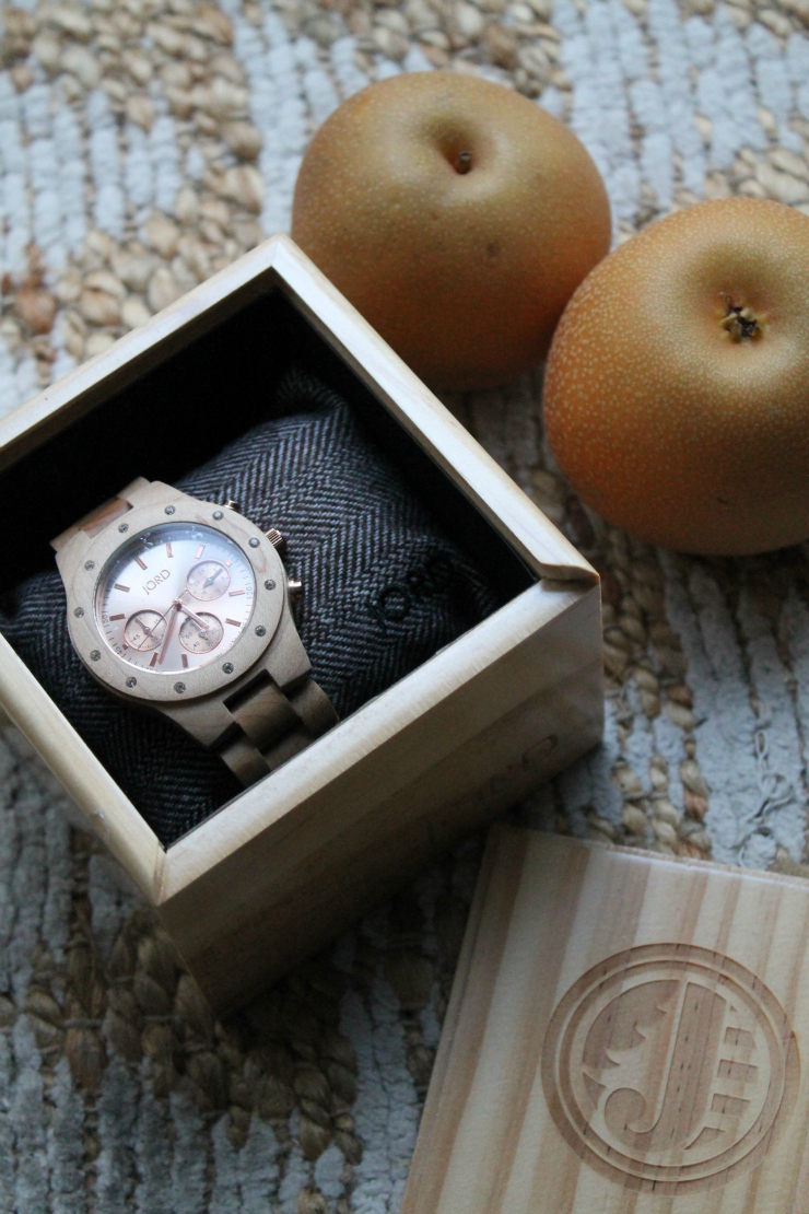 Apple picking outfit- trench coat, Breton and JORD wooden watch
