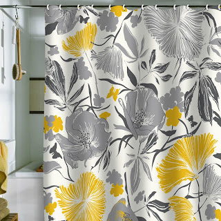 yellow and gray big flower shower curtain