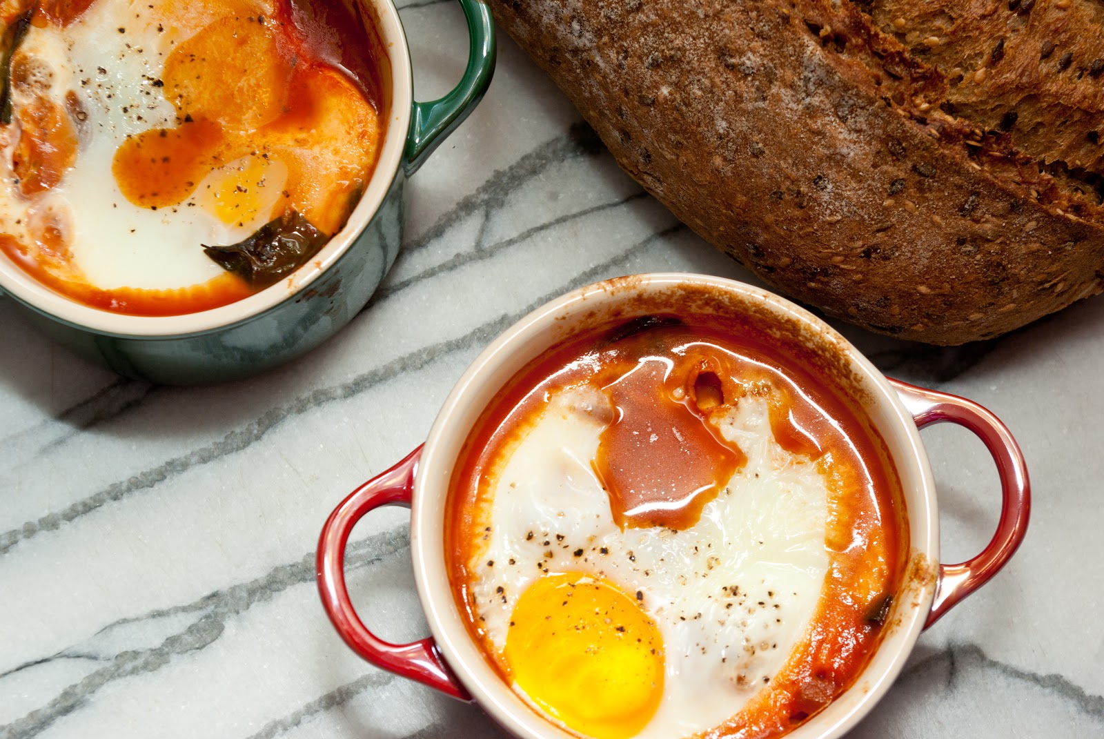 Onion Goggles Tomato Baked Eggs with Chard