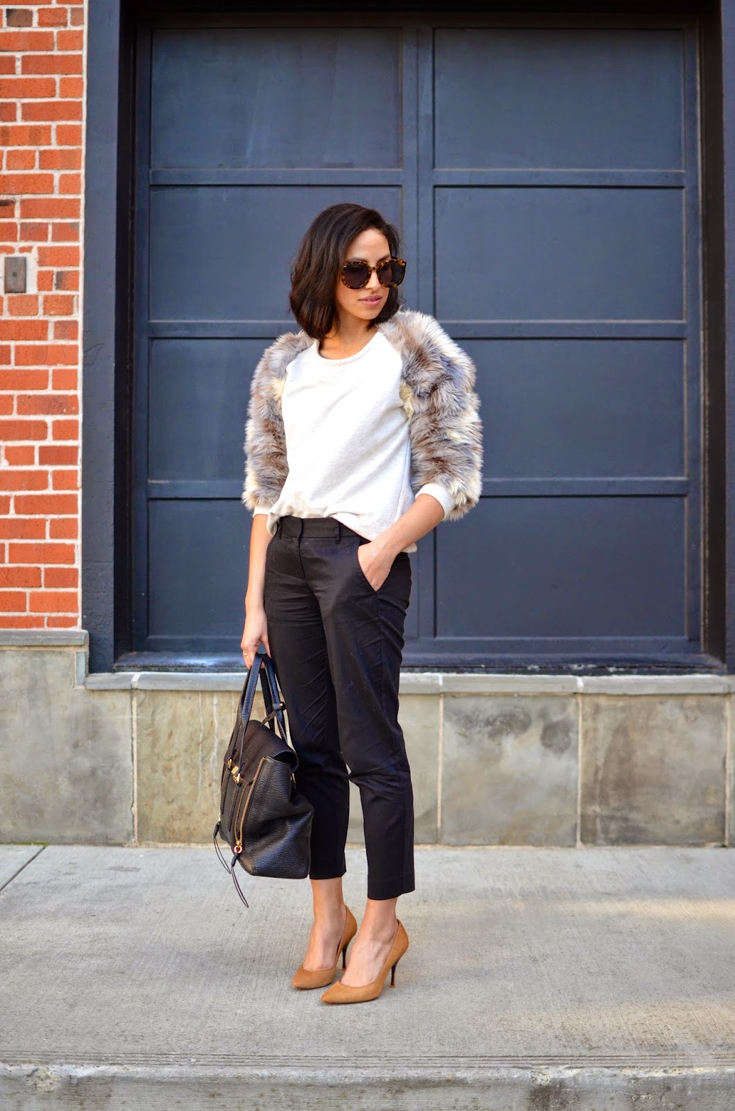 Allergic to Vanilla- SF style blog faux fur, faux fur sweatshirt, new hairdo, short curly hair, short hair, Karen Walker Super, 3.1 Phillip Lim Pashli