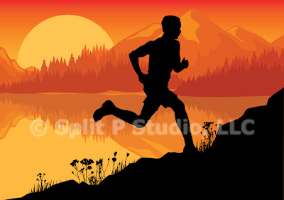 jogging vector art, male jigging in nature