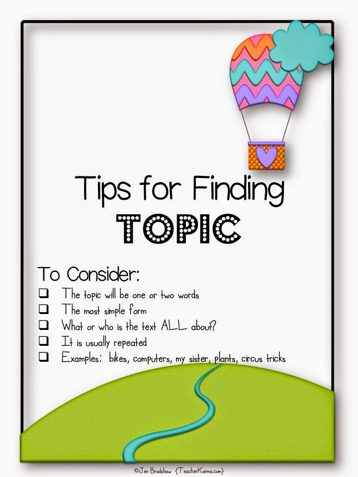 How to find the topic of text.  Main idea resources for free!  TeacherKarma.com