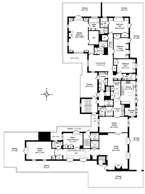 floor plan for a NYC Park Avenue penthouse