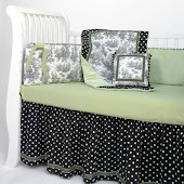 Black and white toile with lime green accent