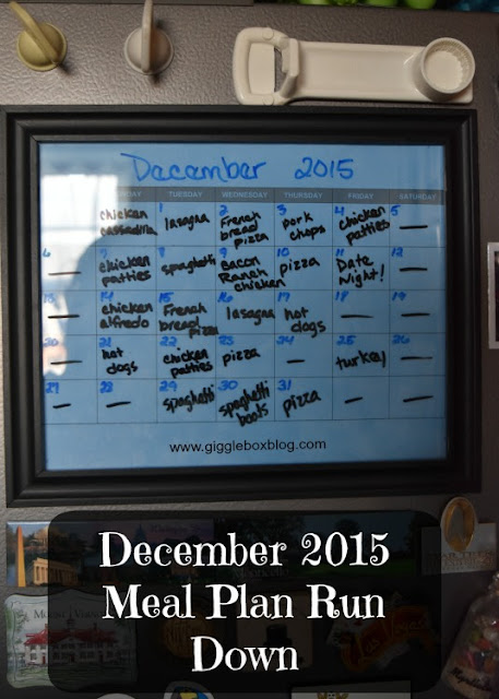 dinner meal plans for the month of December 2015,
