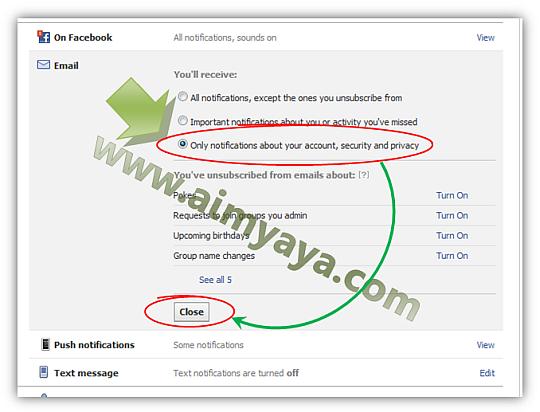 Gambar: Mengganti opsi penerimaan notifikasi email facebook