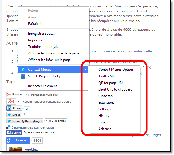 Context Menu Menu contextuel programmable sur chrome