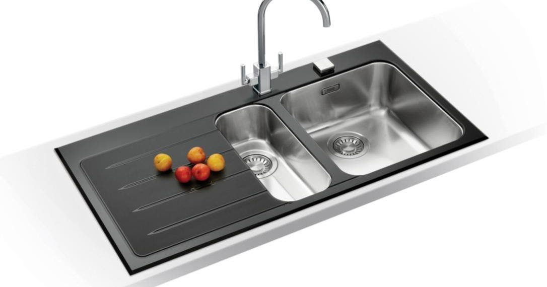 mybathroom Black Glass Stainless Steel Kitchen Sink