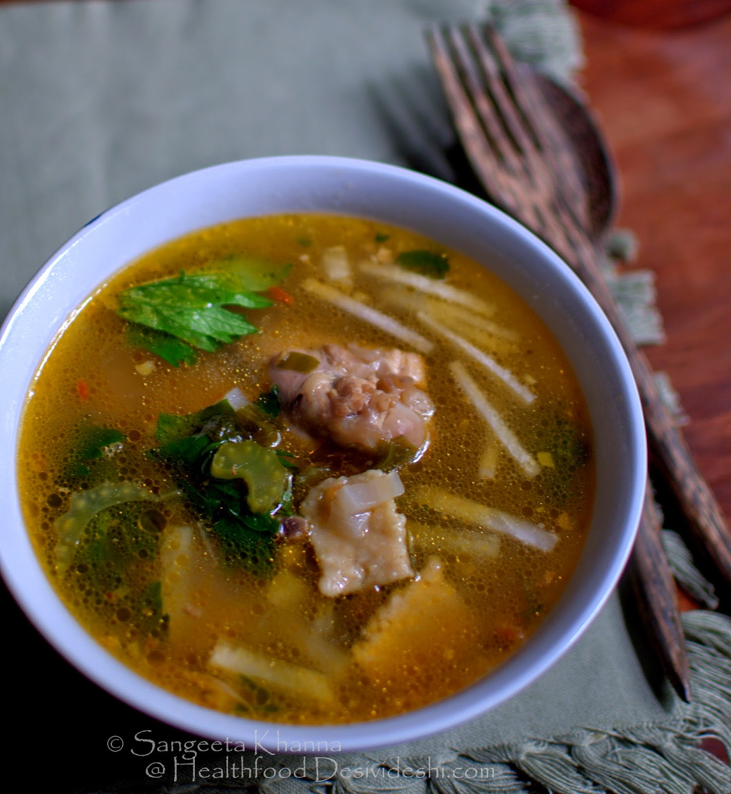 Thenthuk soup a Tibetan soup with pulled noodles, chicken and vegetables