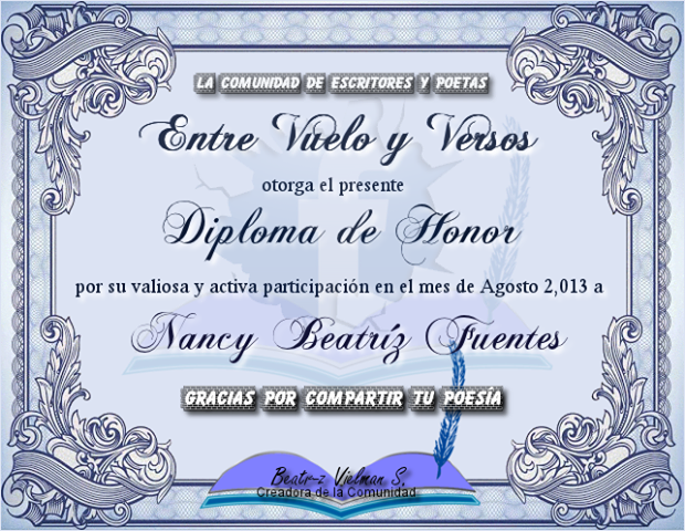 Diploma otorgado por(Entre vuelo y versos