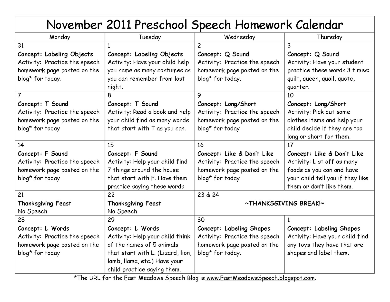 Printable homework calendar image