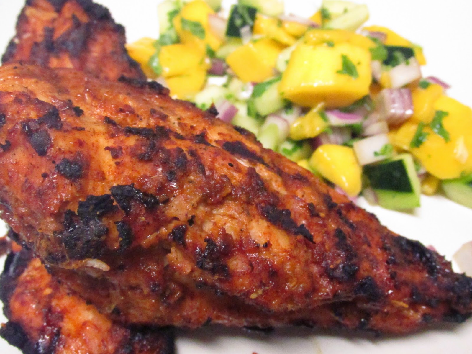 Raving, Hot Cuisine Jamaican Grilled Chicken with Mango Salsa