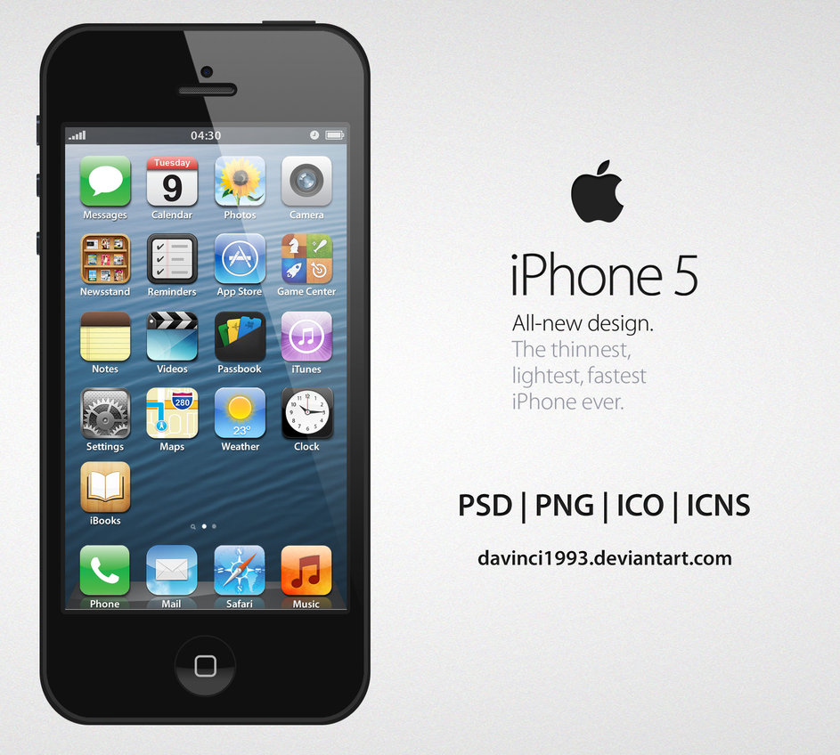 Apple iPhone 5 Design in PSD, PNG, ICO, ICNS Apple iPhone 5 Design in PSD, PNG, ICO, ICNS