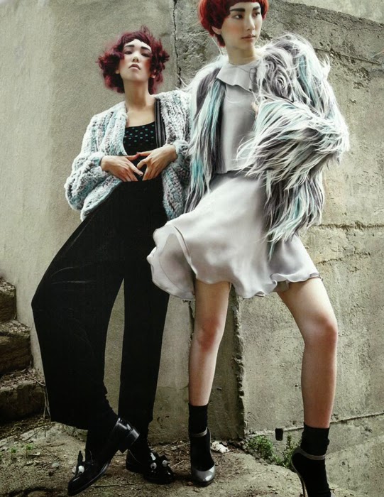 Elle Korea September 2014, Lee Hojeong、Kim Jinkyung Emporio Armani 2014 AW Multi-color Fur Coat Editorials