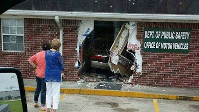 dept of public safety office of motor vehicles car crashed through wall of DMV funny fail