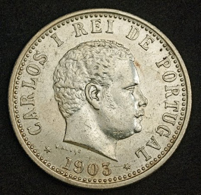 Portuguese India coins Rupia Rupee silver coin, King Carlos I of Portugal.