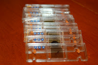 stack of plastic slides