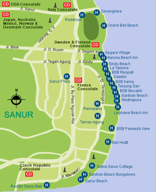 Sanur Beach Hotel Map Sanur Beach Hotel Map