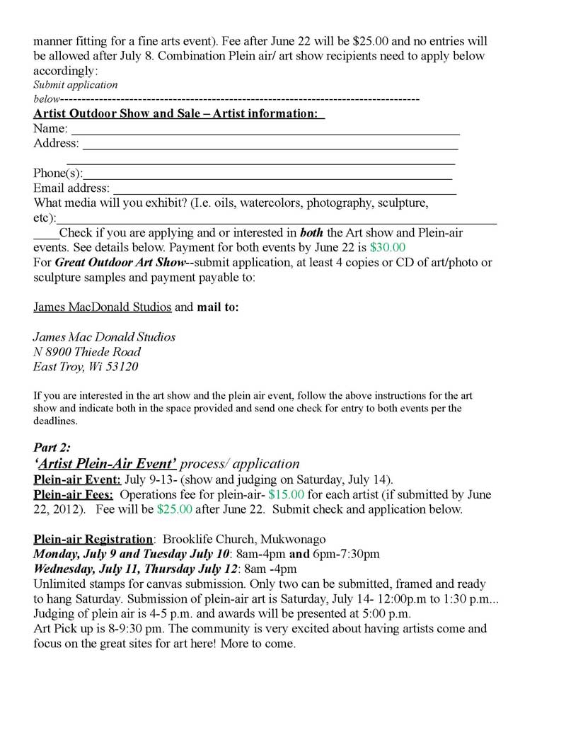 milwaukee sketch club mukwonago art event july 14 registration art show registration form