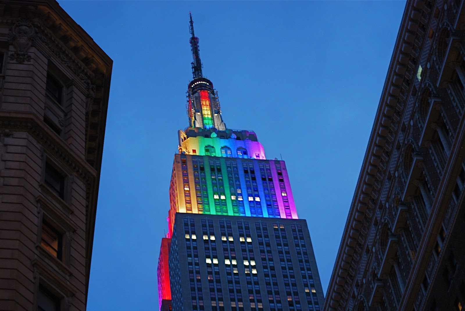 NYC ♥ NYC The Empire State Building Top Tier Lights Up In Rainbow
