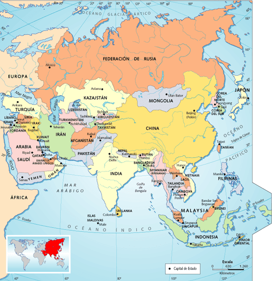 Mapa fisicode asia