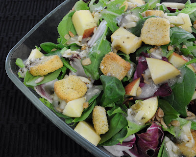 Mixed Greens with Apples, Sunflower Seeds, and Croutons with a White Cheddar and Chive Vinaigrette