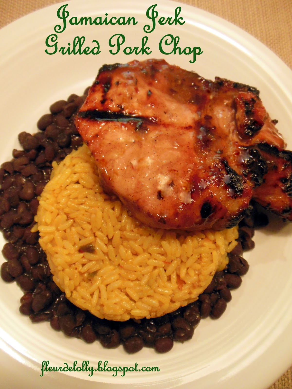 Fleur de Lolly Jamaican Jerk Grilled Pork Chop with Yellow Rice