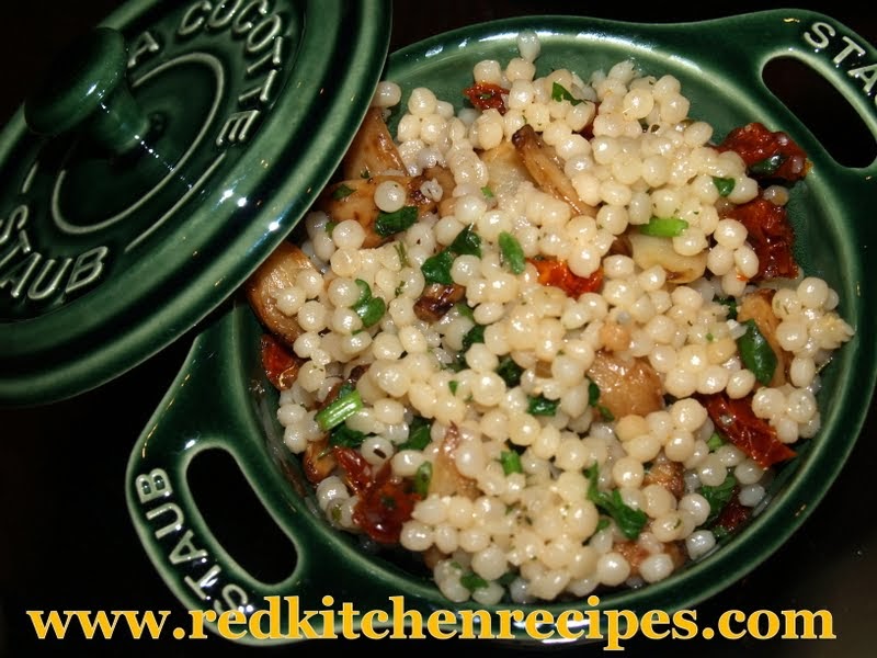 Red Kitchen Recipes Pearled Cous Cous with Sundried Tomatoes and Roasted Garlic