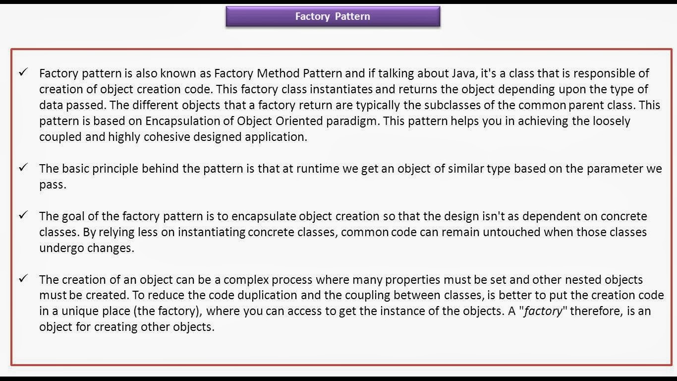 JAVA EE Factory Design Pattern Key Points