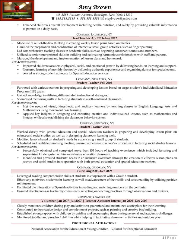 early childhood special education teacher resume early childhood teacher resume