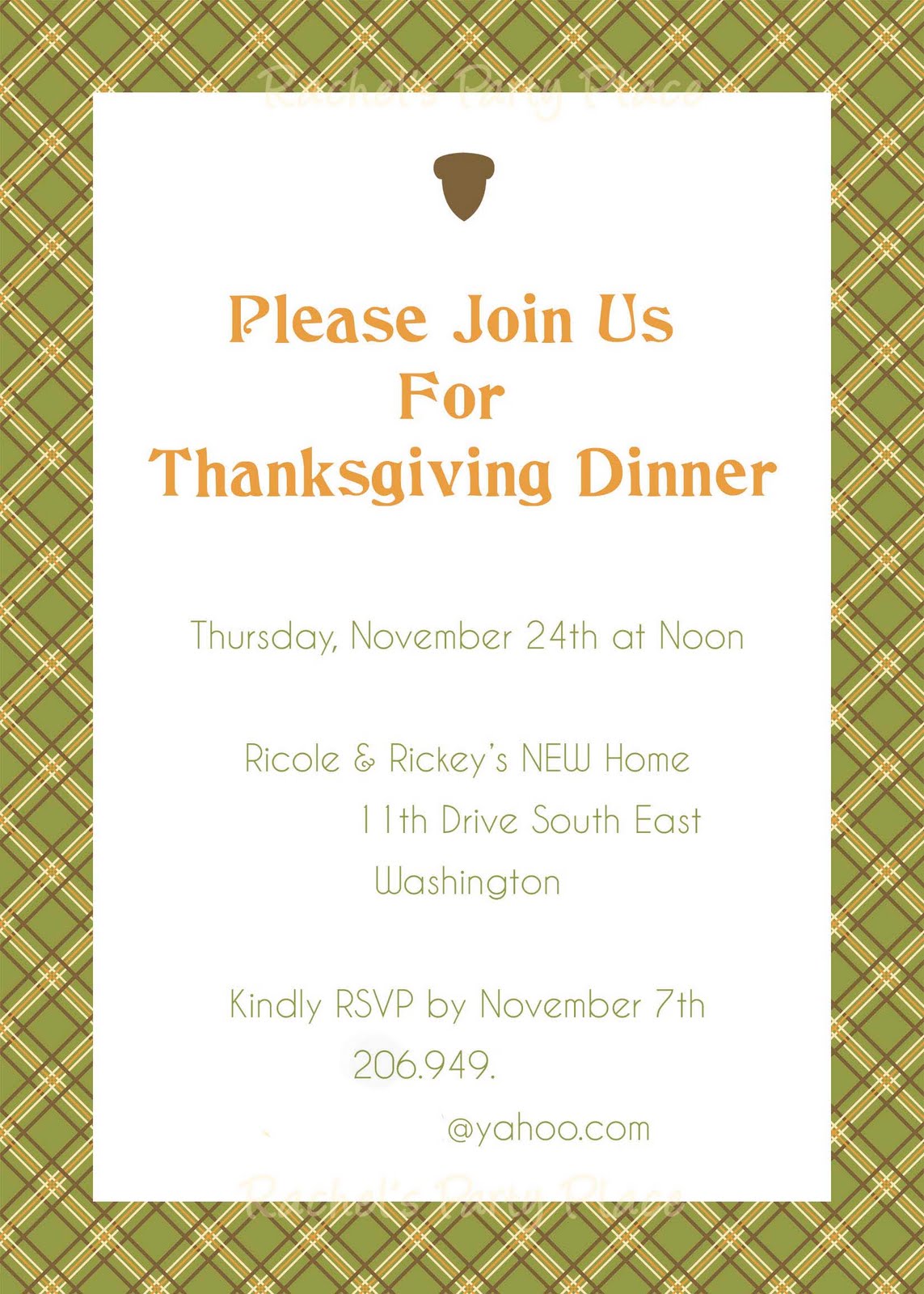 Rachel's Party Place: Thanksgiving Dinner Invitations