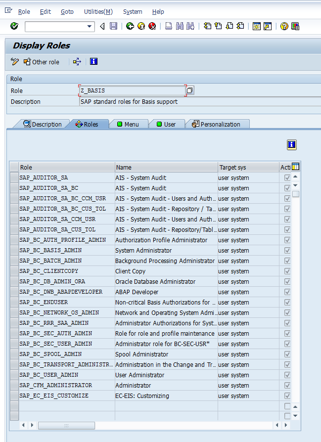 SAP Basis For Beginner How to view all single roles that attached to a