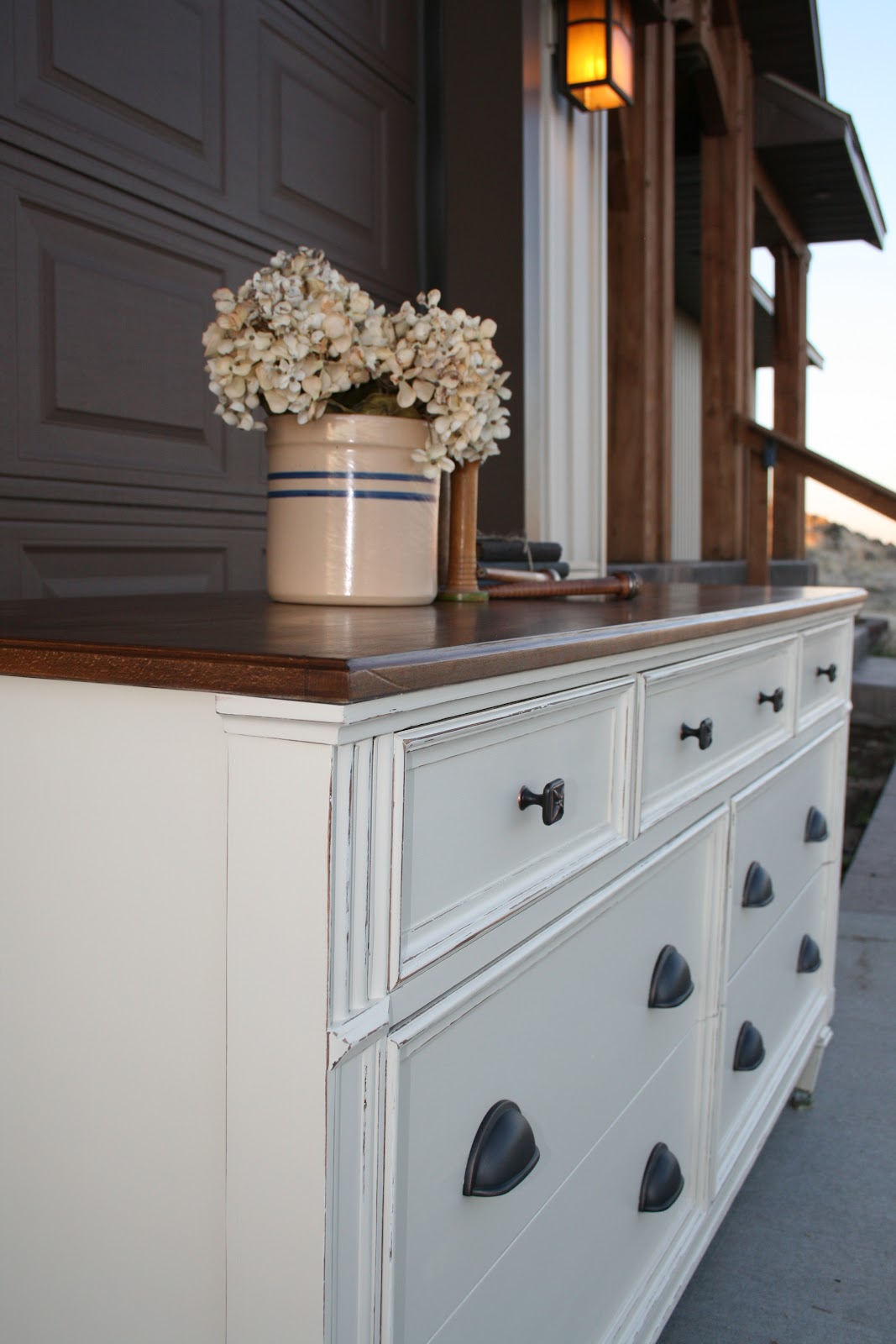 Antique Recreation Dresser Makeover in Cream and Wood