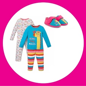 Unisex and funky giraffe colourful pyjamas and toddler slippers