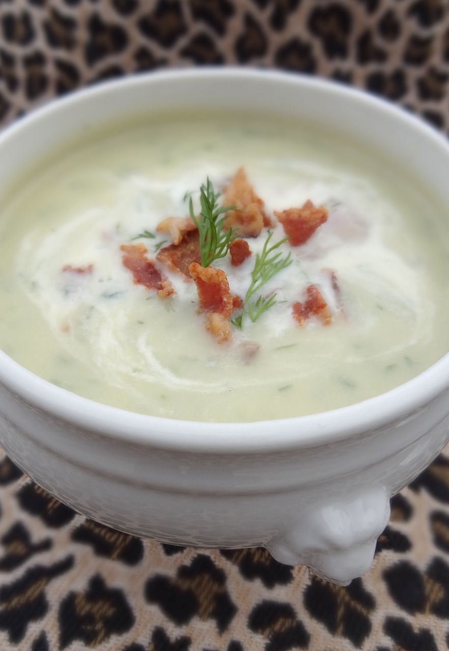 Scrumpdillyicious Potato and Leek Soup with Dill & Bacon