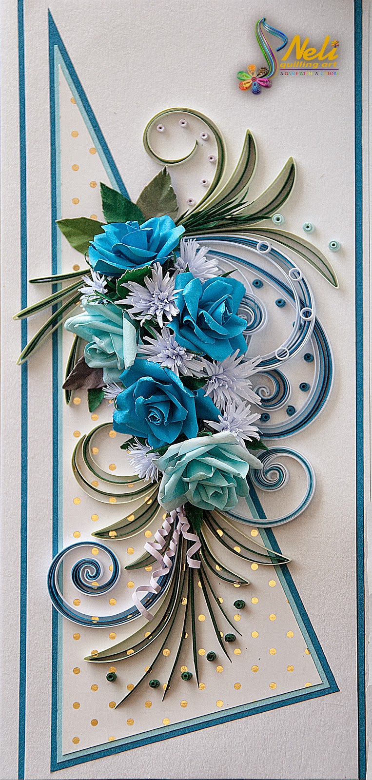 Neli Quilling Art Quilling card with roses ( 9 cm 20 cm )