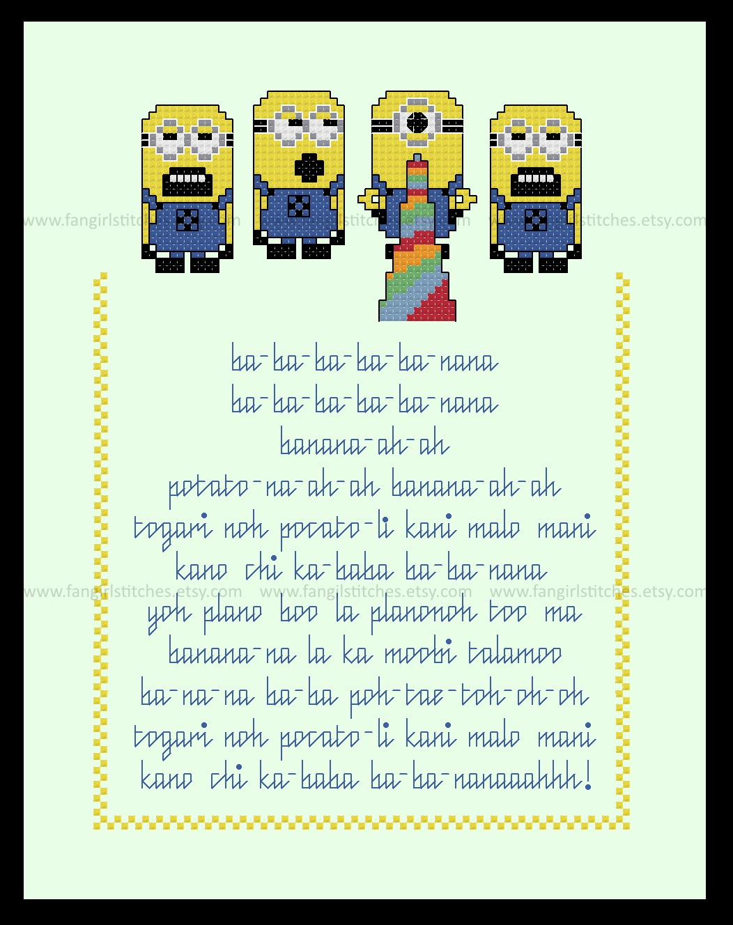 and because the piece is predominately back stitch its very quick to whip up so you can make one for all of your minions - Minions Christmas Song and because the piece is predominately back stitch its very quick to whip up so you can make one for all of your minions - Minions Christmas Song
