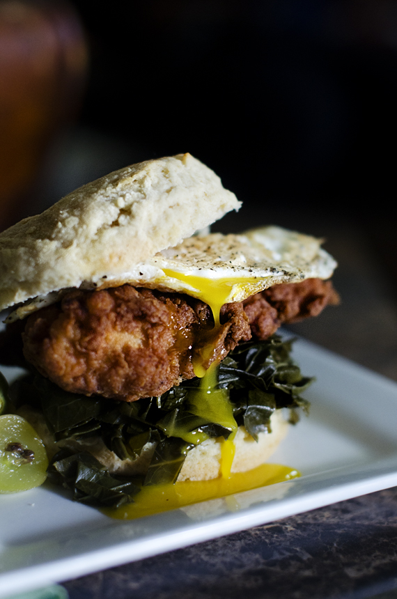 Fried Chicken Breakfast Sandwich with Collard Greens divian l conner