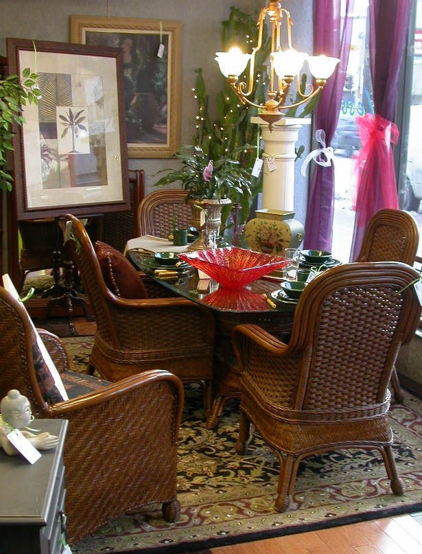 China Cabinet-Dining Table & 6 Chairs-Rattan Glass Table & 4 Chairs