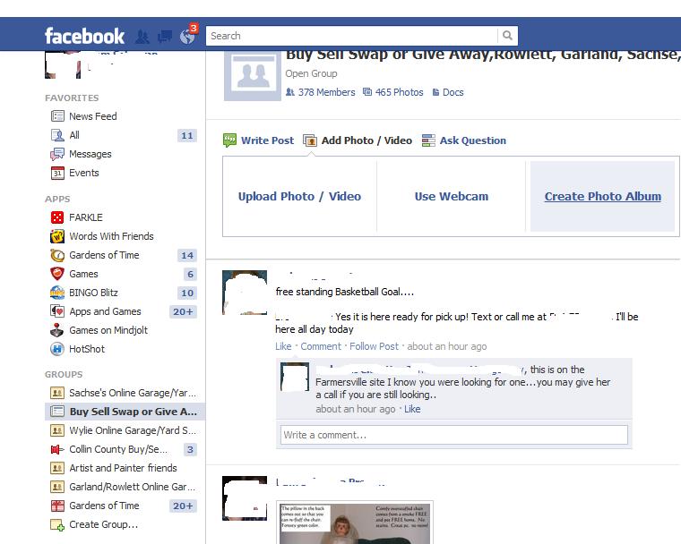 Tinkering Around Online Garage Sales through Facebook.